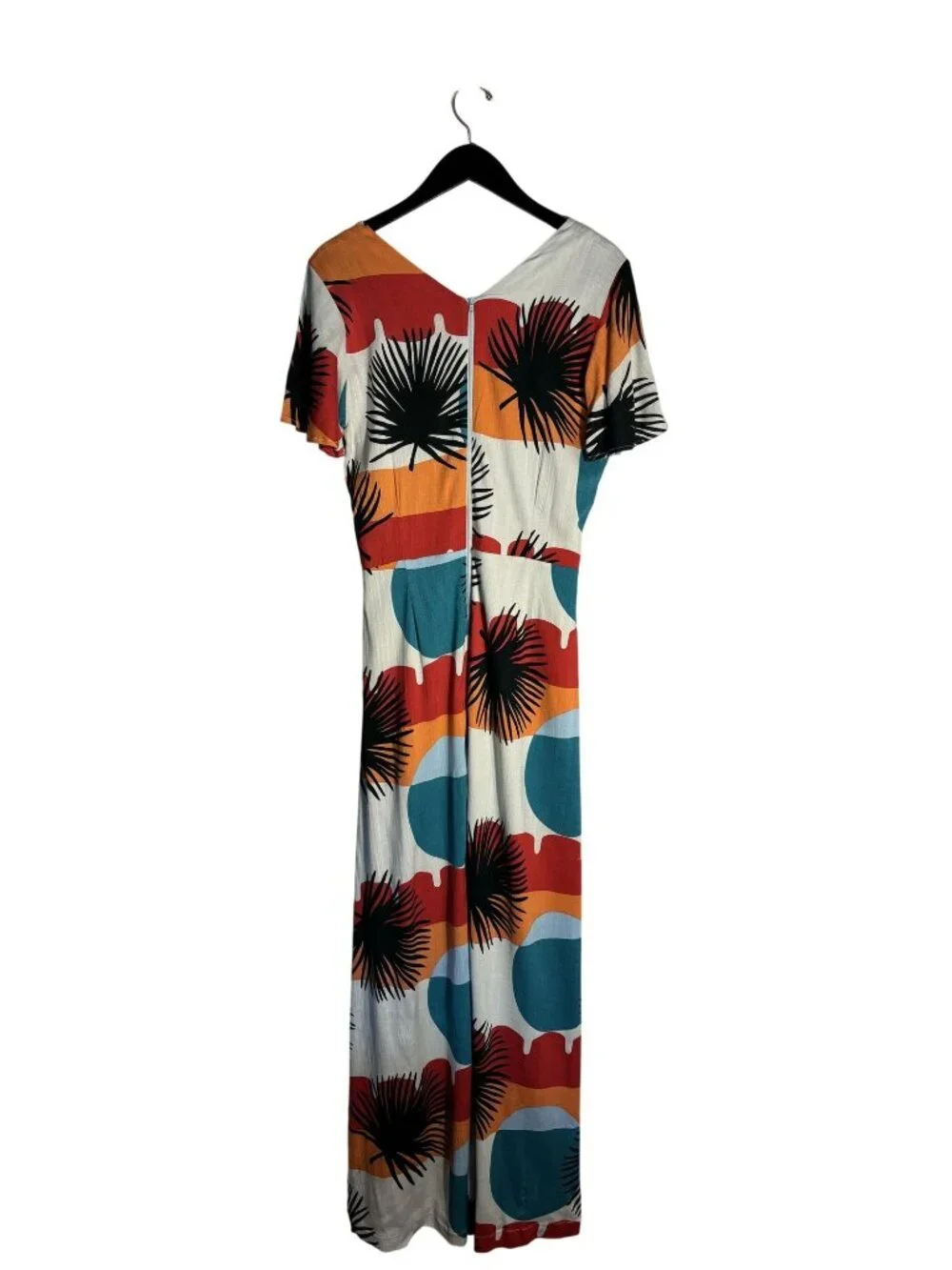 Bohemian Maxi Dress With Short Sleeves & V-Neckline Vibrant Multicolor Size M - Picture 2 of 13
